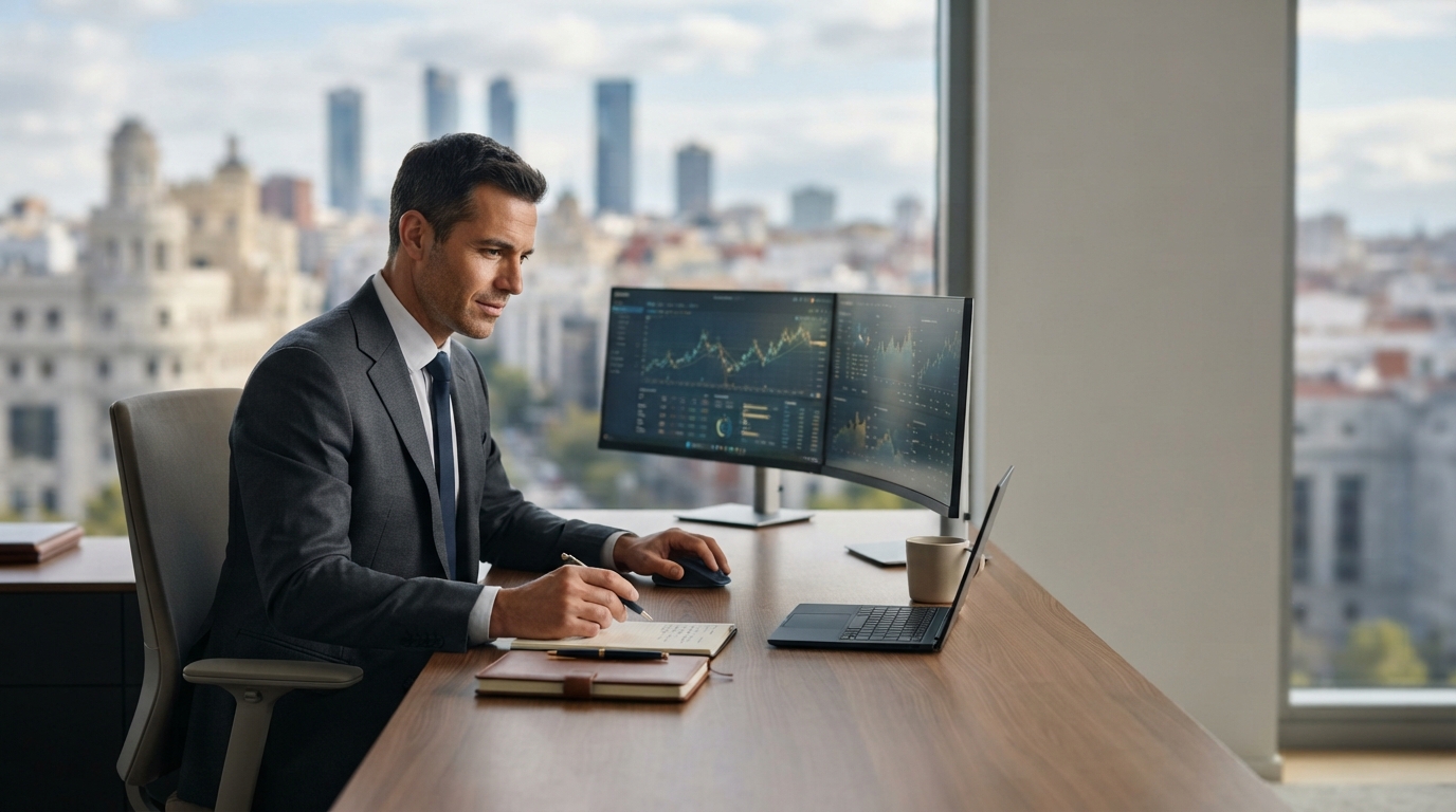Dinero Fertil AI — espacio de trabajo profesional con visualización de datos financieros